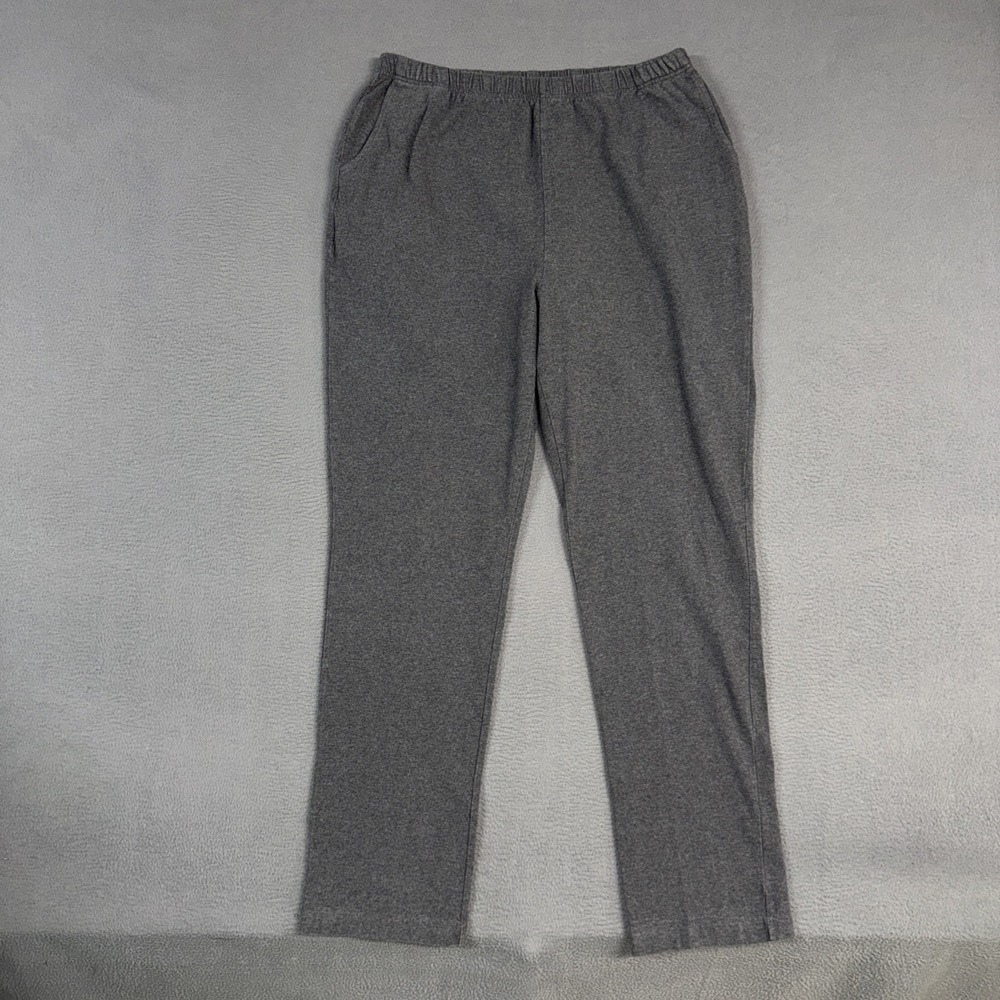 LL Bean Pants Womens XL Tall Gray Heathered Perfect Fit Tapered Pull On Cotton